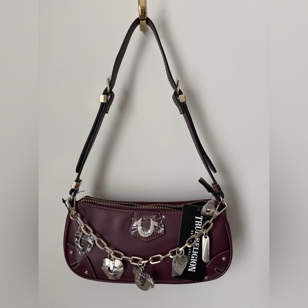 True Religion Burgundy Gold Charms leather Shoulder Bag